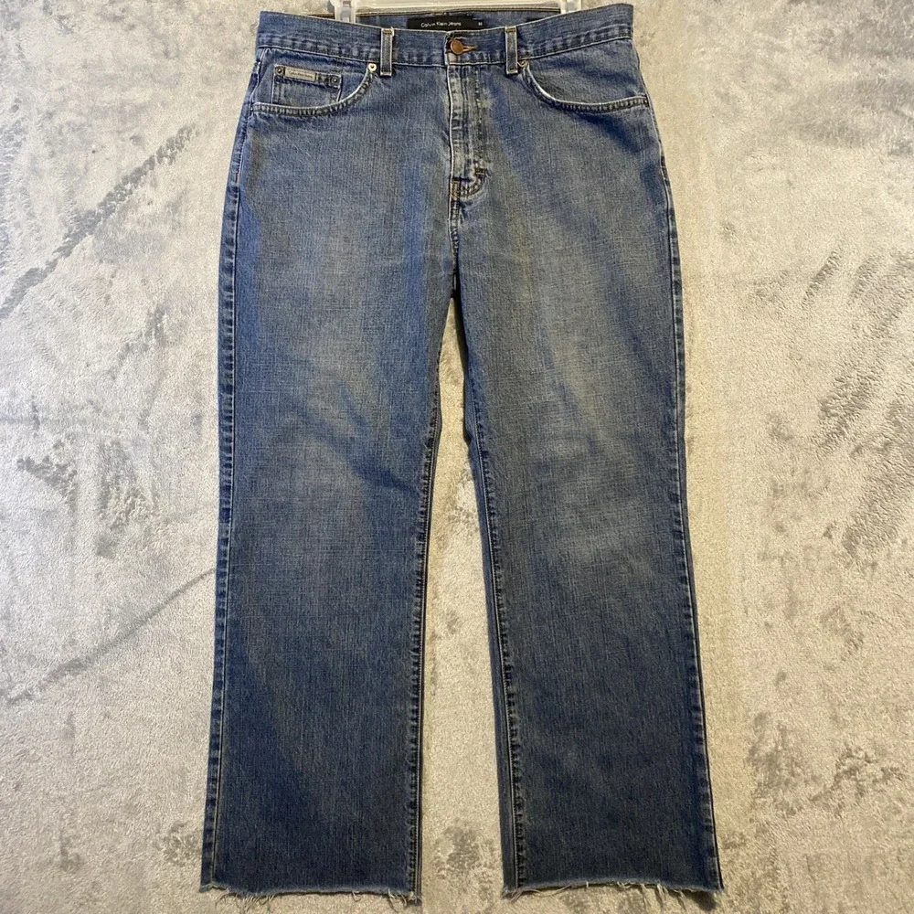 Calvin Klein Jeans Men 32x28 Blue Straight Loose Raw Hem Grunge Streetwear READ